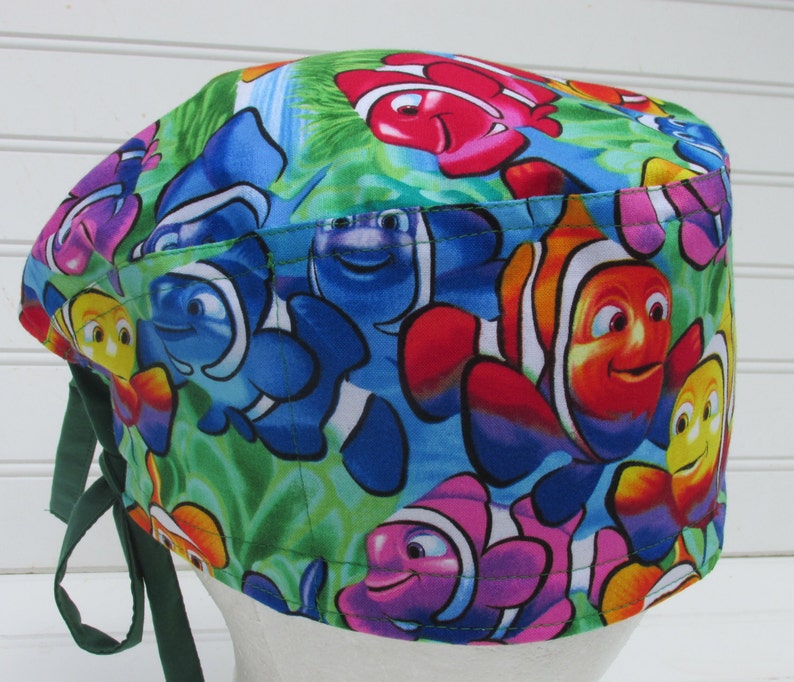 Nemo scrub hat cancer hat chef/'s hat with a built in terry cloth sweat band chemo hat Handmade.