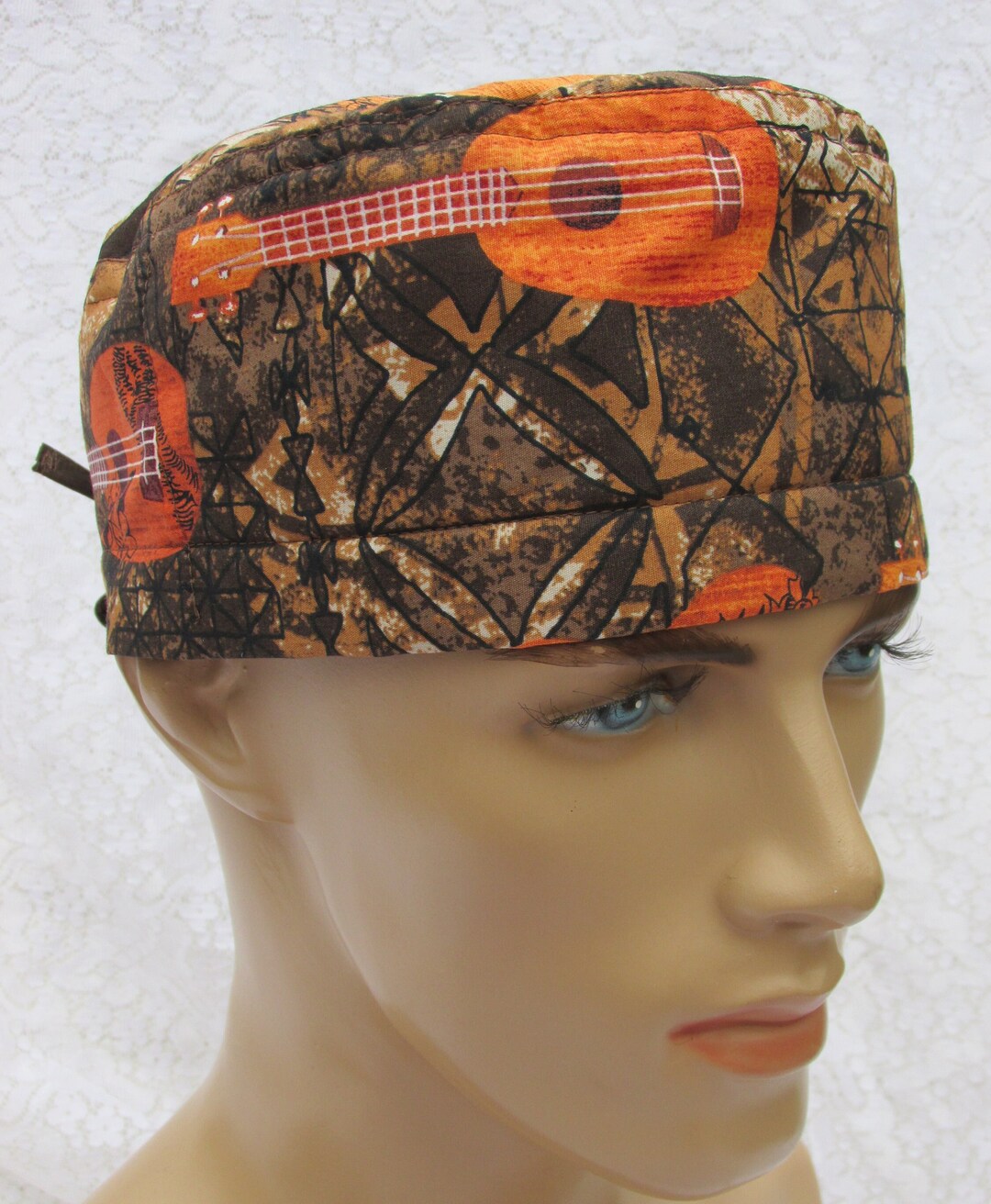 Ukulele Scrub Hat, Chemo Hat, Chef's Hat With a Cotton Terry Cloth