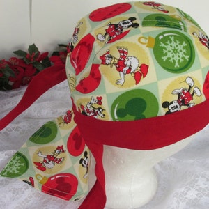 Christmas Skull Cap: Mickey Mouse Holiday Print, Terrycloth Headband