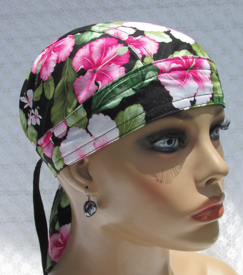 chef/'s hat with a cotton terry cloth sweat band Handmade in the USA. chemo hat scrub hat doo rag Hawaiian skull cap