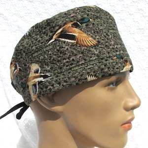 Mallard Duck Camouflage Scrub Hat: Handmade Cotton Terry Sweatband