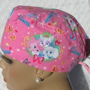 Valentine dogs scrub hat, chemo hat, cancer hat, chef&#39;s hat with a cotton terry cloth sweat band.  Handmade in the USA.