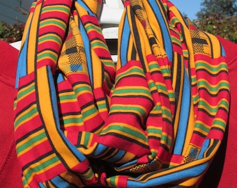 African Kente infinity scarf.  Hand made in the USA.