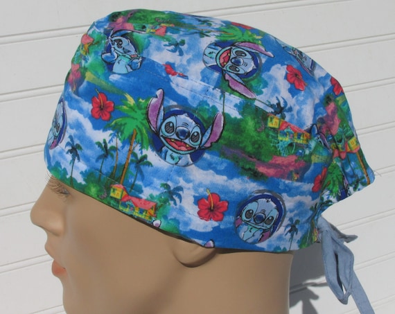 cancer hat Handmade in the USA. Disney Stitch scrub hat chemo hat chef/'s hat with a cotton terry cloth sweat band