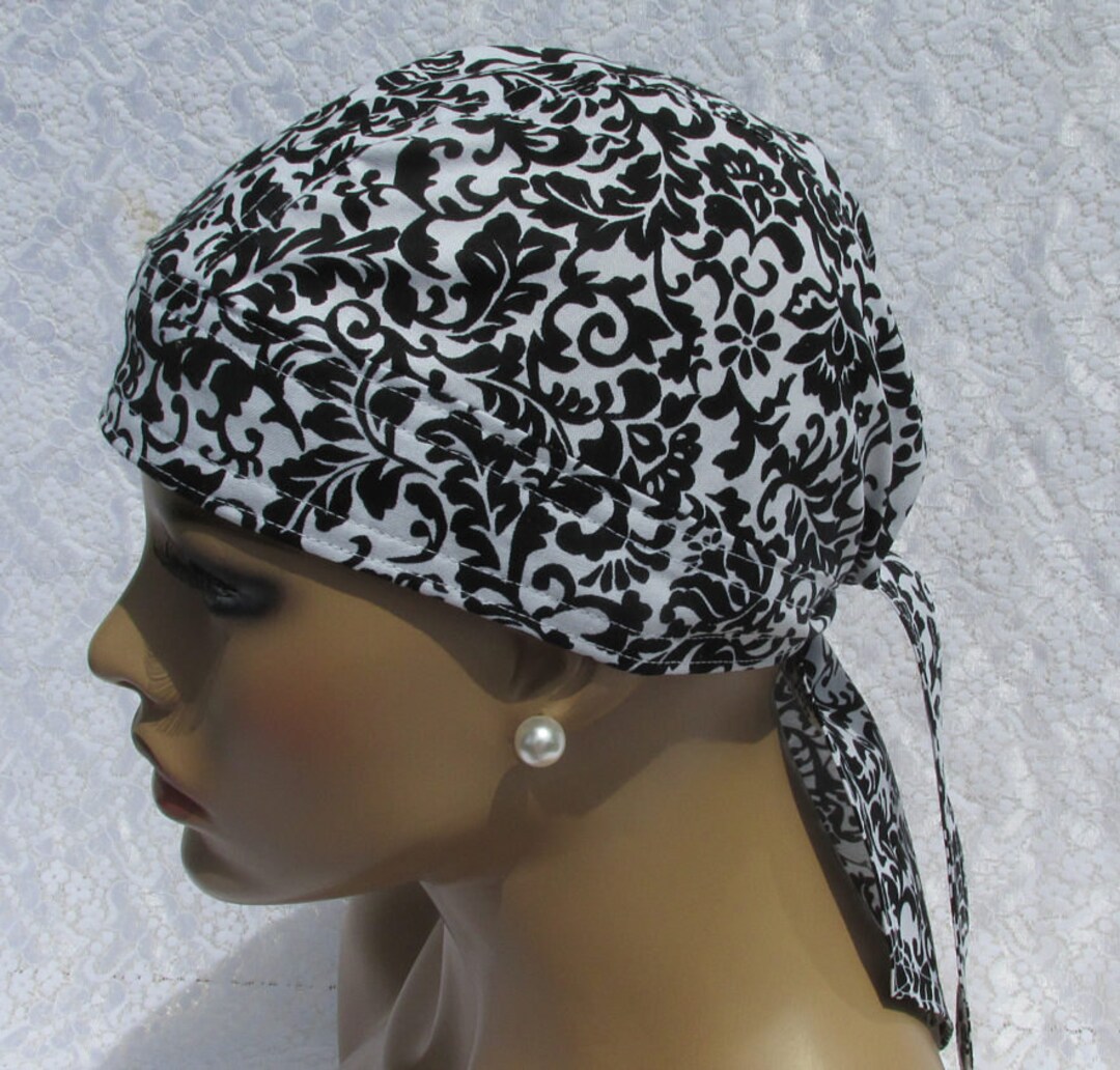 Black and White Womens Skull Cap, Skull Cap, Chef's Hat, With a Cotton
