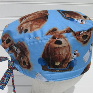Dog scrub hat, chemo hat, cancer hat, chef&#39;s hat, vets hat with terry cloth sweat band.  Handmade in the USA.