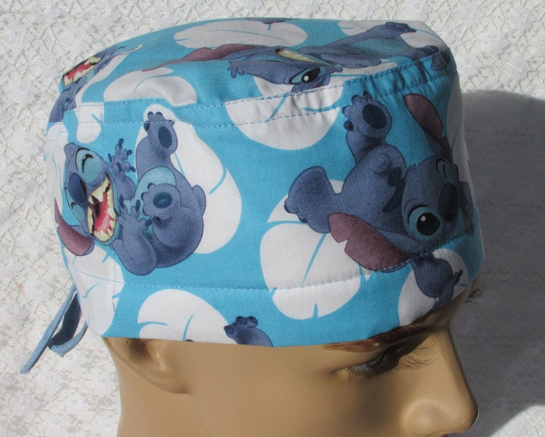 cancer hat Handmade in the USA. Disney Stitch scrub hat chemo hat chef/'s hat with a cotton terry cloth sweat band