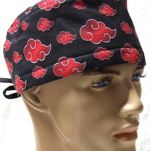 Handmade anime red clouds scrub cap cancer hair loss hat.