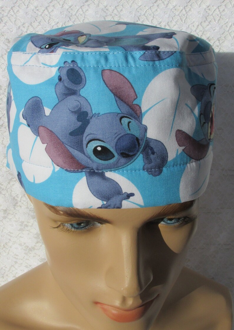 cancer hat Handmade in the USA. Disney Stitch scrub hat chemo hat chef/'s hat with a cotton terry cloth sweat band