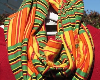 African Kente infinity scarf.  Hand made in the USA.