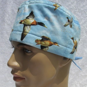 Mallard duck medical scrub cap, chemo hair loss hat, chef hat. Handmade in Ameria.