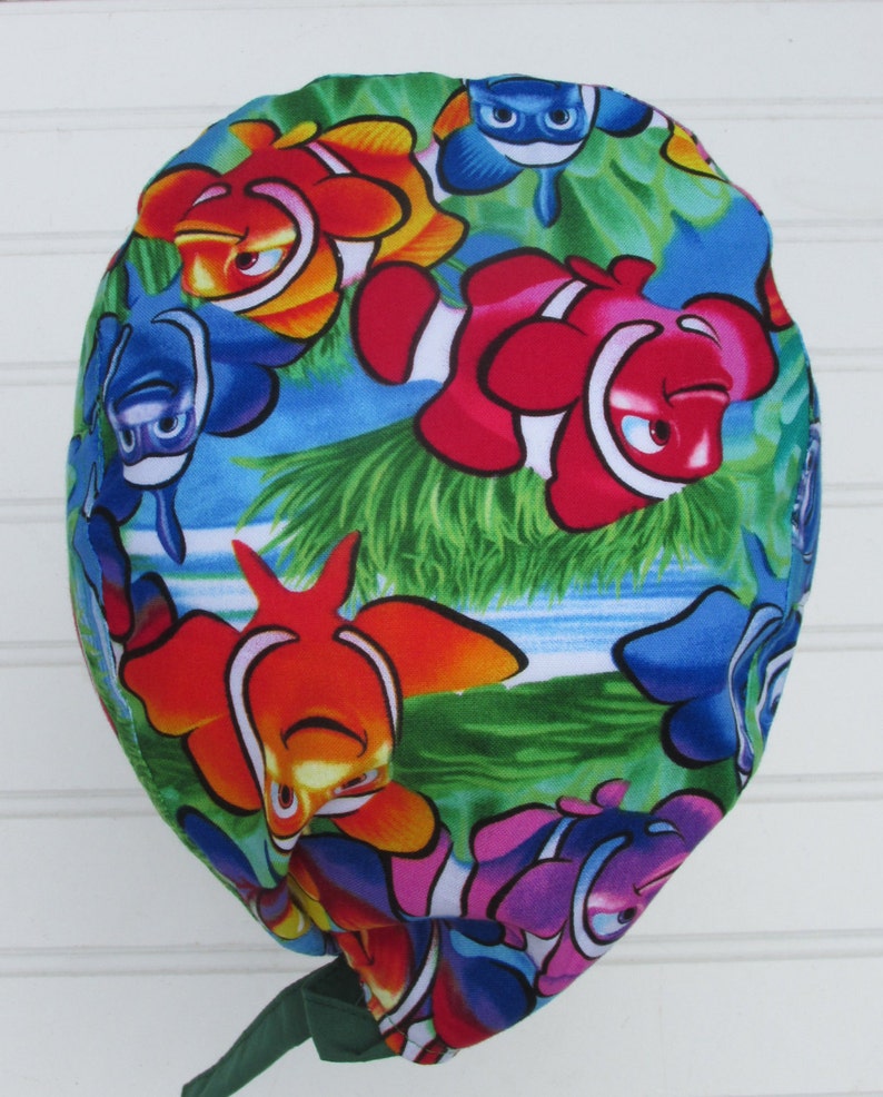 Nemo scrub hat cancer hat chef/'s hat with a built in terry cloth sweat band chemo hat Handmade.