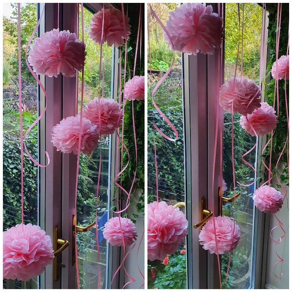 valentines day tissue paper flowers pompom shop window, wall,birthday party, wedding decoration girls, bedroom nursery decor