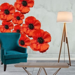 Fiori di carta a forma di papavero rosso, vetrine di negozi, decorazioni per pareti di feste nuziali