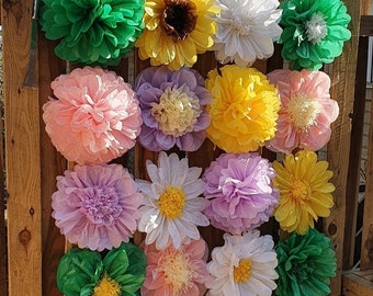 16 fondo de pared con flores de papel de seda para decoración de fotos, fondo de pared para cumpleaños, bodas, fiestas, escaparates, fiestas en el jardín, decoraciones con flores de papel