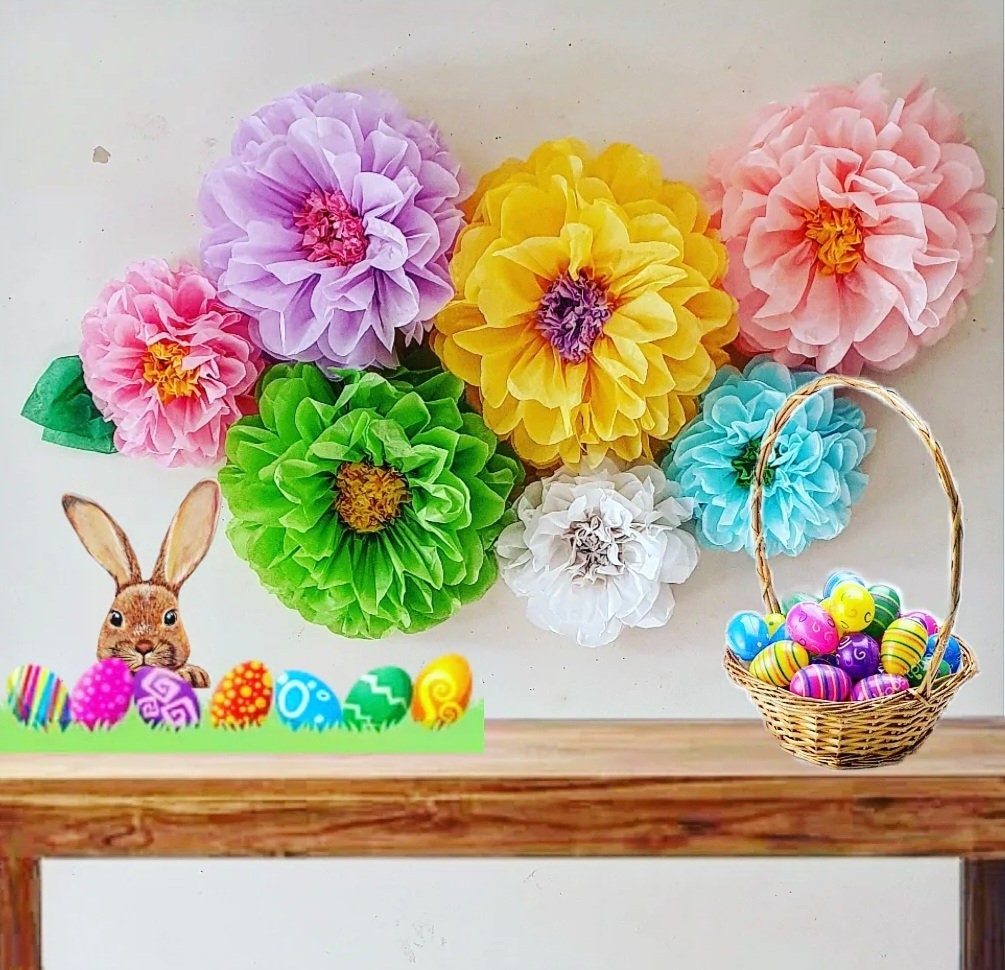 8 Inch Pastel Paper Daisy Flowers - Pack Of 6 For Spring Decor & Party Backdrops