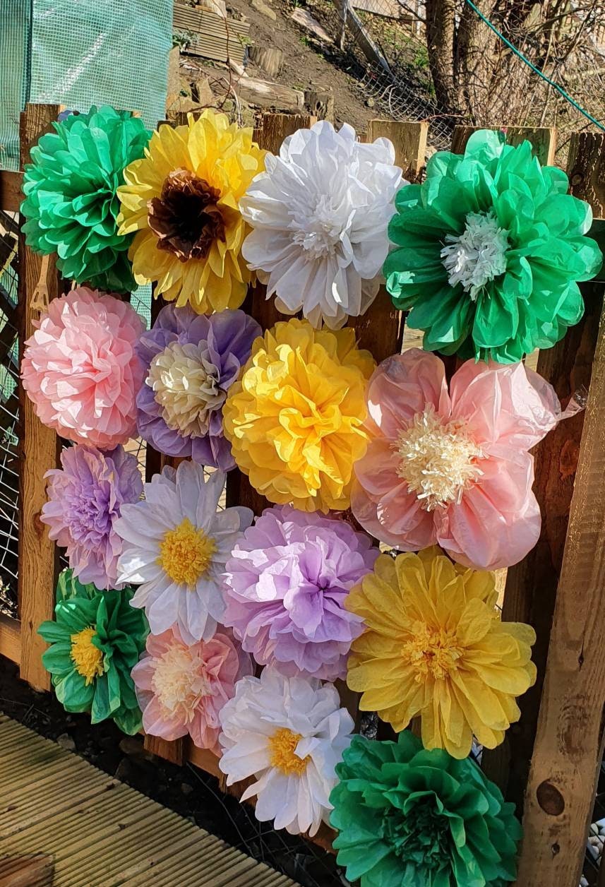 16 Tissue Paper Flower Wall Backdrop Decor Photo Backdrop Wall Etsy UK