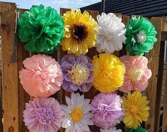 Paper Flowers Tissue Paper Decorations , Flower Wall Backdrop, Girls  Birthday Party, Wedding, Baby Shower, Garden Party,white , Pink Flowers 
