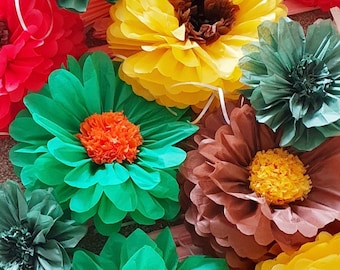 Paper flower wall backdrop tissue pompoms flowers party.wedding .birthday.  bedroom nursery tissue paper fall, autumn decorations