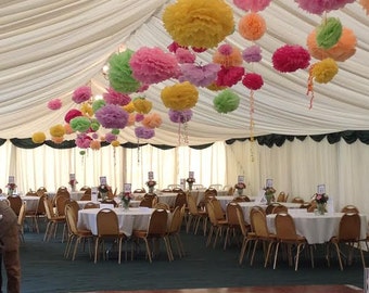 10 large wedding, birthday, baby shower, birthday party hanging tissue paper pompom decorations