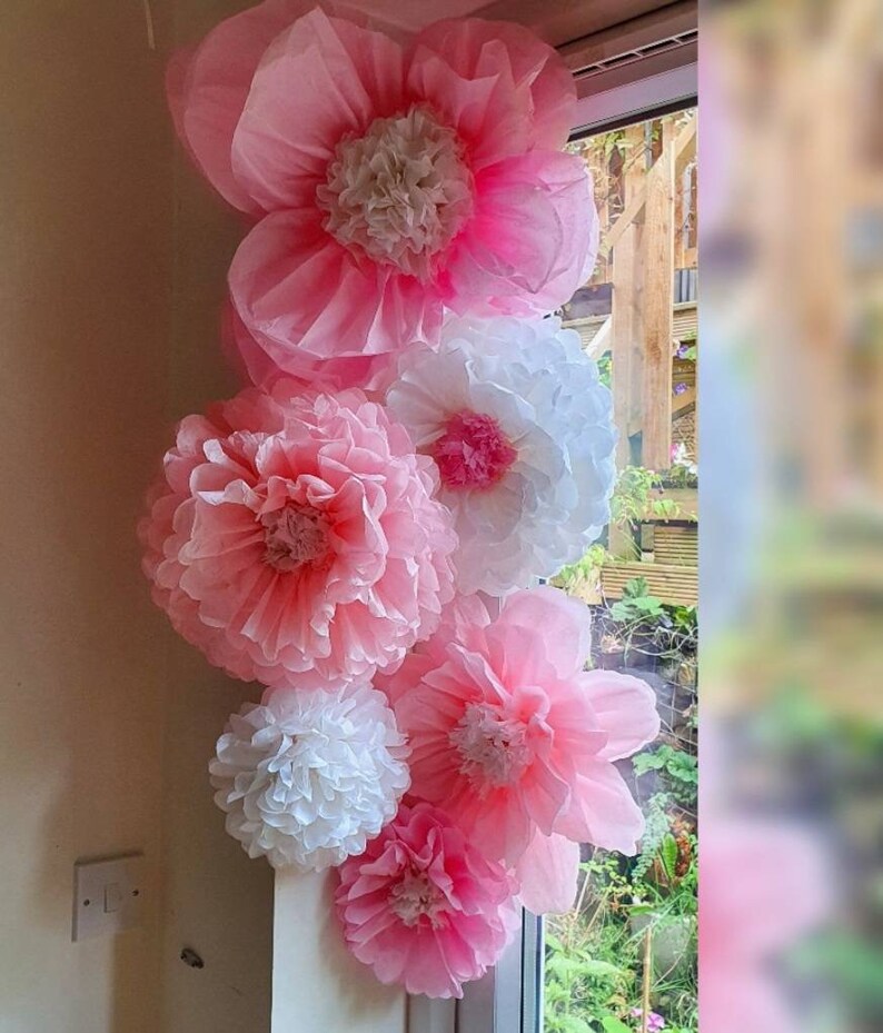 Paper Flower Wall Backdrop Tissue Paper Pom Pom Wedding Party Etsy
