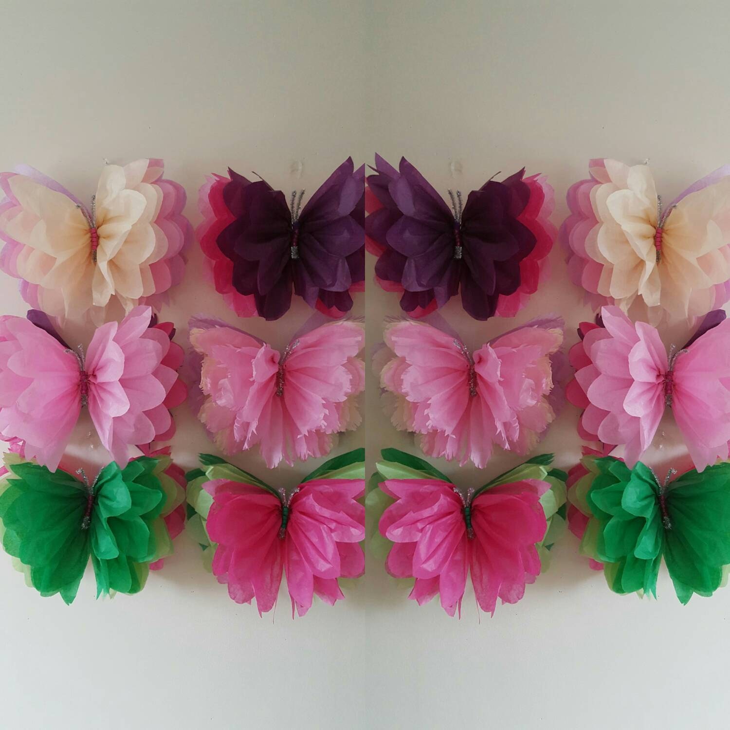 Free Fast Shipping 6 Hanging 11 Ceiling Wall Tissue Paper Pom Pom Butterfly Party Wedding Baby Shower Christenings Nursery Decorations