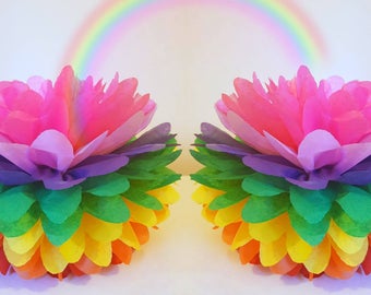 4 x 14inch Rainbow LGBT pride decorations tissue paper pompoms party wedding birthday party decorations