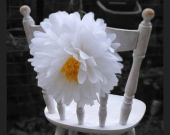 tissue paper flowers daises, sunflowers poppies , chair, wall hanging paper flowers, party birthday, baby shower decorations