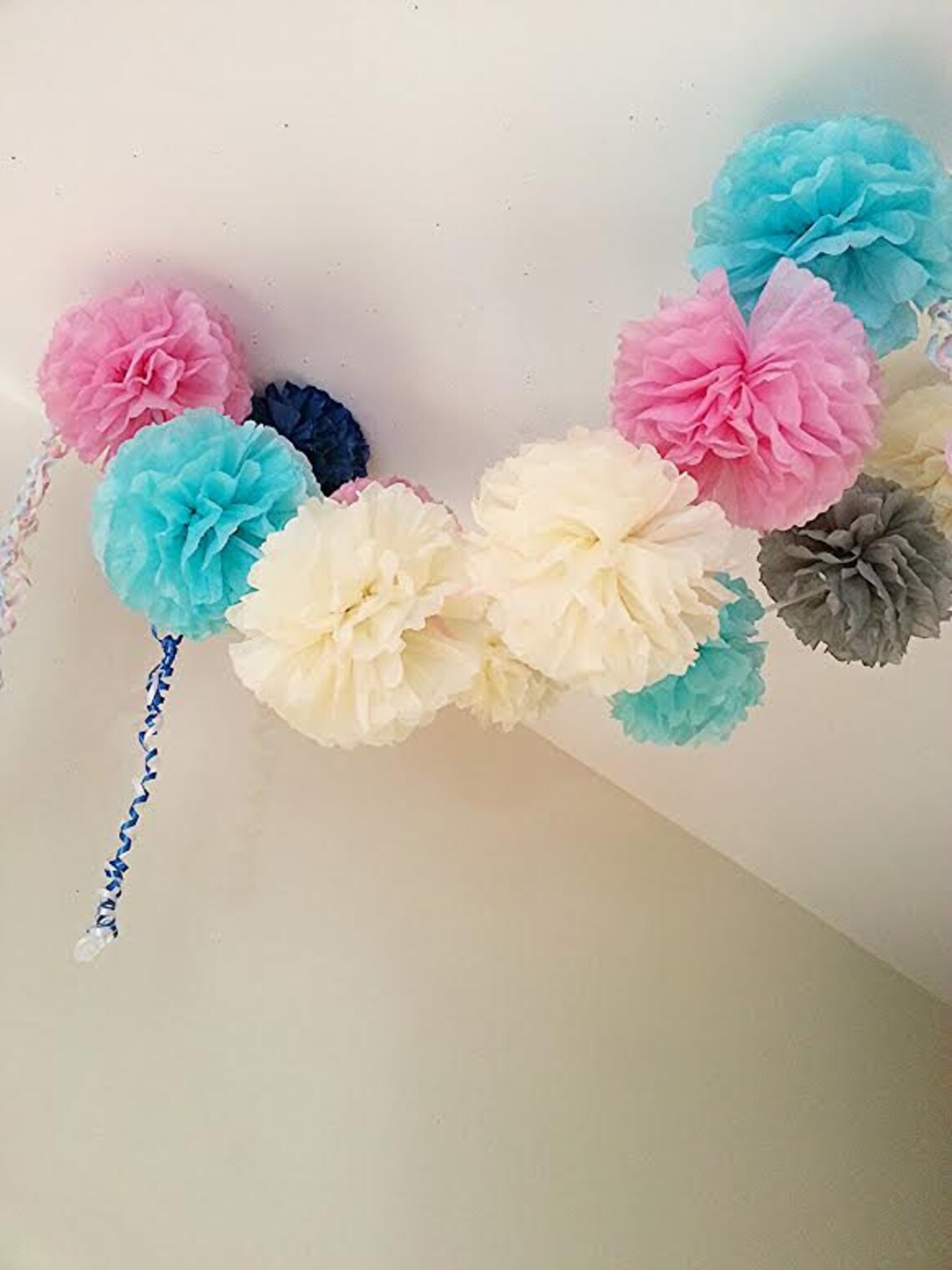 Party Hanging Ceiling Decorations Tissue Paper Pom Poms Etsy