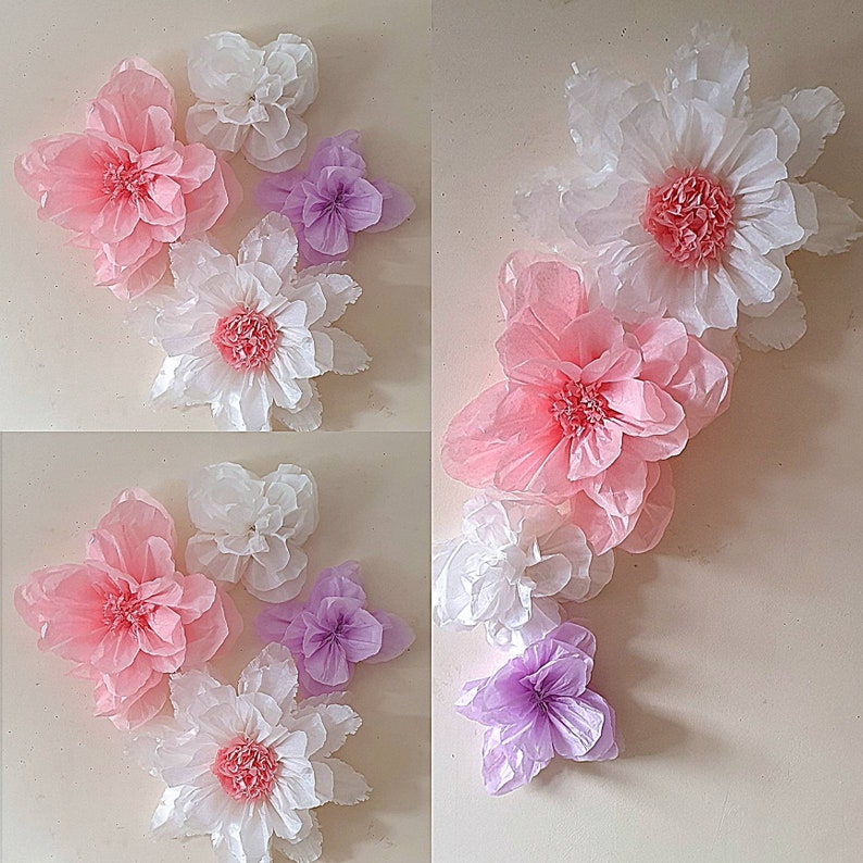 4 X Paper Flower Wall Backdrop Tissue Paper Pom Pom Flowers Etsy