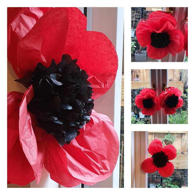 Set of 3 tissue paper poppy poppies window flowers remembrance Etsy
