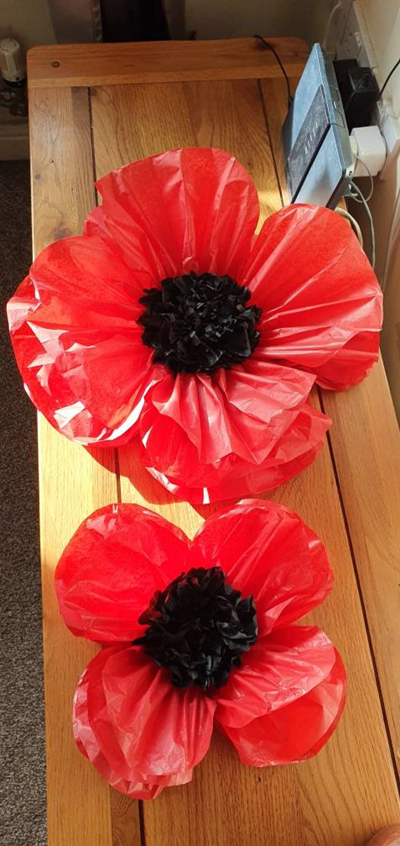 Set of 3 tissue paper poppy poppies window flowers remembrance Etsy
