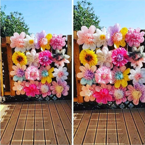 Paper flowers tissue paper decorations,daffodi, sunflowers flower wall backdrop, girls birthday party,wedding, babyshower, garden party,