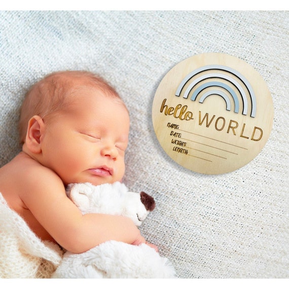 Download Baby Birth Announcement Sign Svg Wooden Sign Hello World Blue Etsy