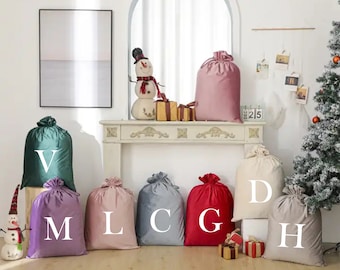 Velvet Monogram Santa Sacks – Personalized Christmas Gift Bags | Luxury Holiday Stockings | Custom Name Xmas Sack | Elegant Christmas Decor