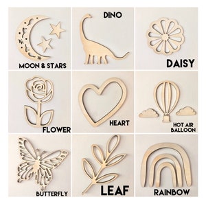Small Wall Decals - Sun, Moon, Stars, Dino, Giraffe, Lion, Butterfly, Rainbow, Leaf, Hot Air Balloon, Clouds, Heart, Flower