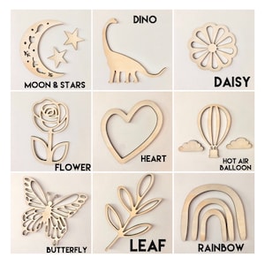 Small Wall Decals – Sun, Moon, Stars, Dino, Giraffe, Lion, Butterfly, Rainbow, Leaf, Hot Air Balloon, Clouds, Heart & Flower Decals