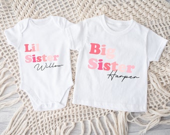 Ensemble de frères et sœurs personnalisés Big Sister Lil Sister Pinks | T-shirt personnalisé | Bébé Body