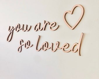You Are So Loved Nursery Wall Art & Heart Decal – Wooden Script Sign, Baby Room Decor, Boho Nursery Set, Kids Room Wall Art, Heart Decal
