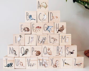 オーストラリアの動物の木製アルファベットブロック - Etsy 日本