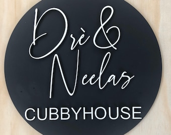 Cubby House Sign – Personalised Kids Playhouse Sign | Outdoor Wooden Name Plaque | Custom Playroom Door Sign