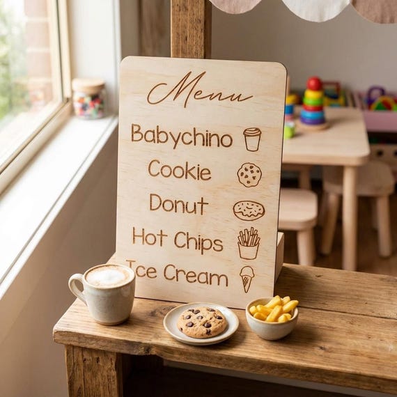 Kids Cafe Menu – Playroom Pretend Play Sign | Children’s Restaurant Menu Board | Kids Role Play Decor | Play Kitchen Accessory