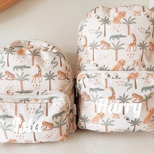Personalisierter Kinderrucksack - Safari Design | Benutzerdefinierte Kinderschultasche | Kinder Reiserucksack | Personalisiertes Geschenk für Kinder