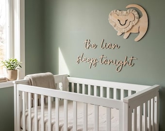 The Lion Sleeps Tonight Nursery Wall Art – Wooden Script Sign, Baby Room Decor, Safari Jungle Nursery, Handmade Kids Room Wall Hanging