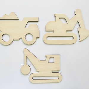 Wooden Construction Vehicles Wall Decals – Kids Room Decor | Truck Nursery Stickers | Playroom Wall Art | Toddler Bedroom Decals