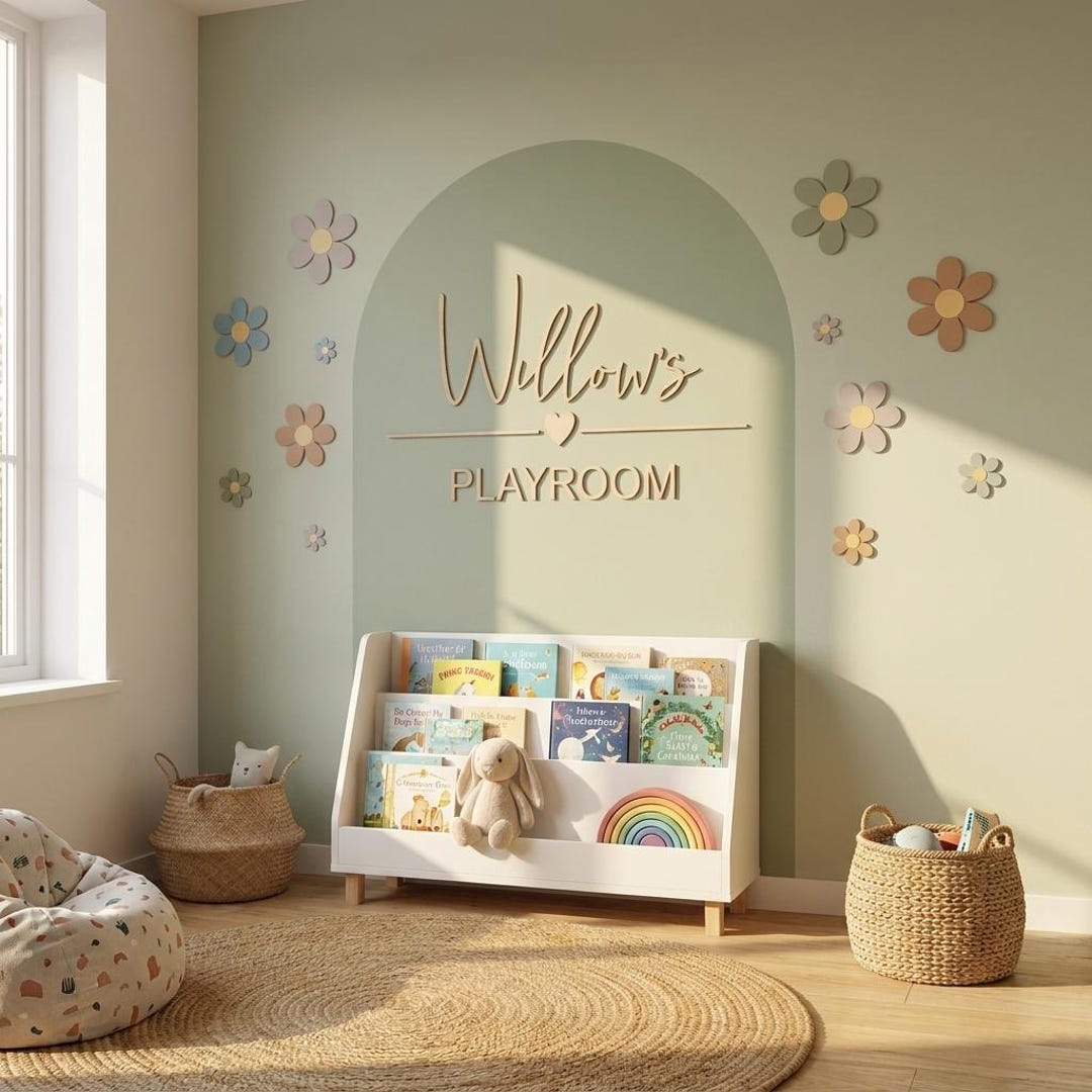Personalised Playroom Sign – Wooden Wall Script Art, Custom Kids Room ...