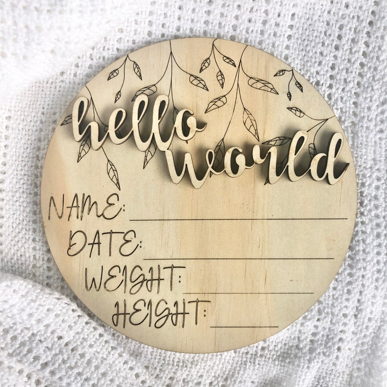 Download Natural Wood Baby Birth Announcement Sign SVG Hello World ...