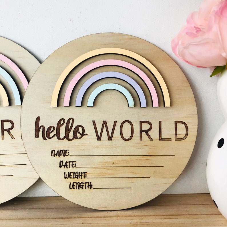 Download Baby Birth Announcement Sign SVG Wooden Sign Hello World | Etsy