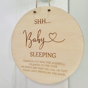 Shh.. Baby Sleeping Wooden Sign – Nursery Door Sign | Baby Room Decor | Do Not Knock Door Plaque | Newborn Sleep Reminder