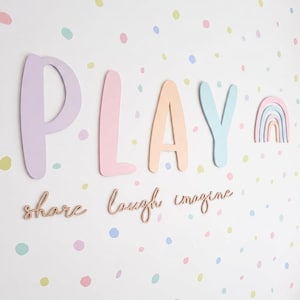 PLAY Sign – Playroom Wall Decor, Kids Room Wooden Sign, Nursery Wall Art, Modern Kids Room Decoration, Fun Educational Room Accent